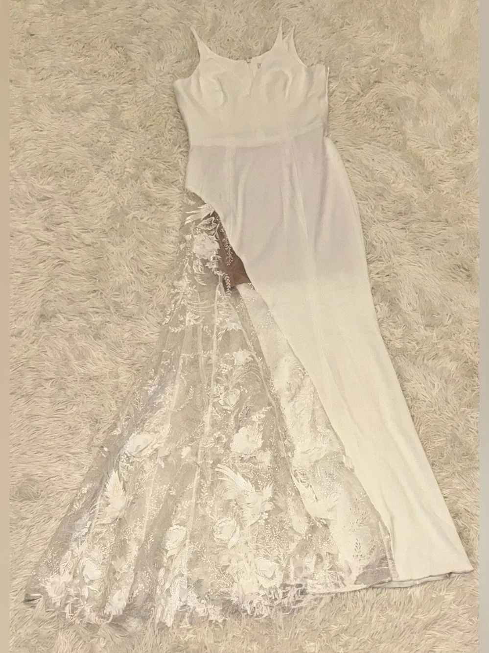 NEW Dress The Population Gianna Lace Panel Crepe White Gown Sz M